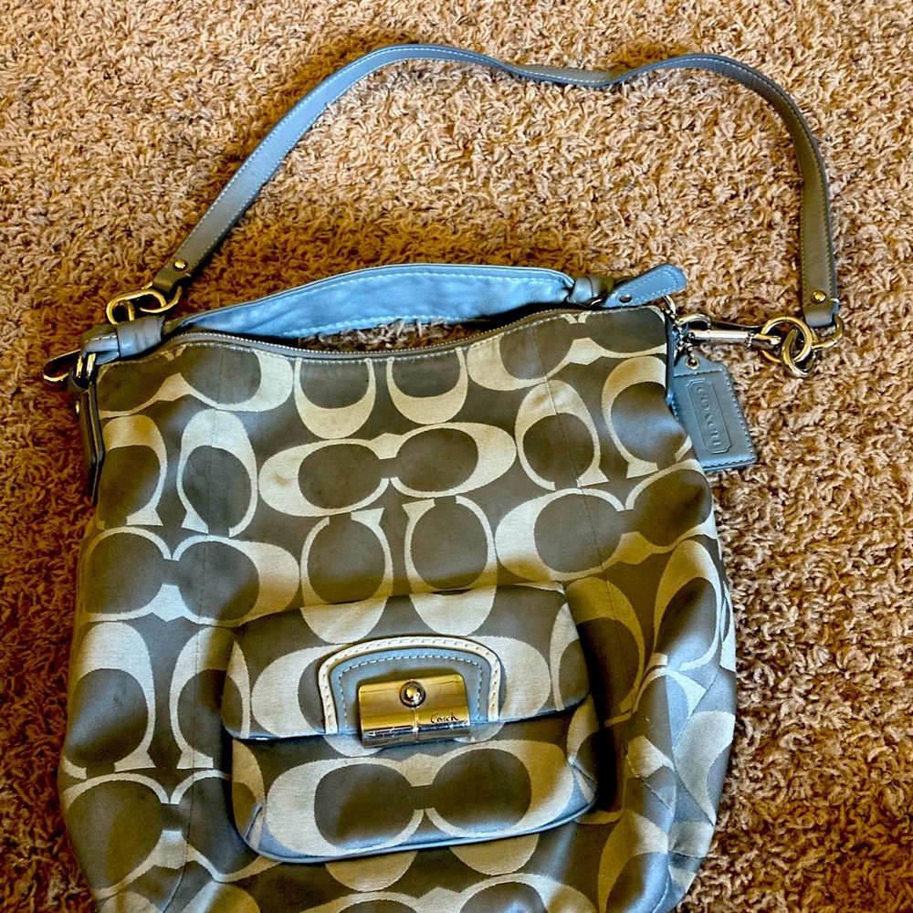 Coach purse 12x12 gray and white great condition